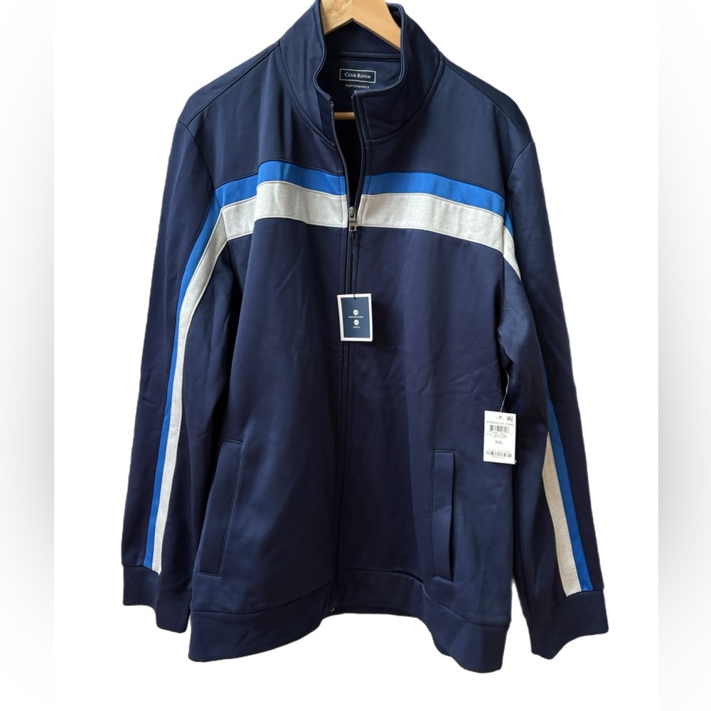 Club Room Mens Crossbody Stripe Performance Stretch Track Jacket Blue 2XL